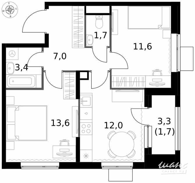 2-к квартира, 51 м², этаж 13/25 Москва - изображение 2