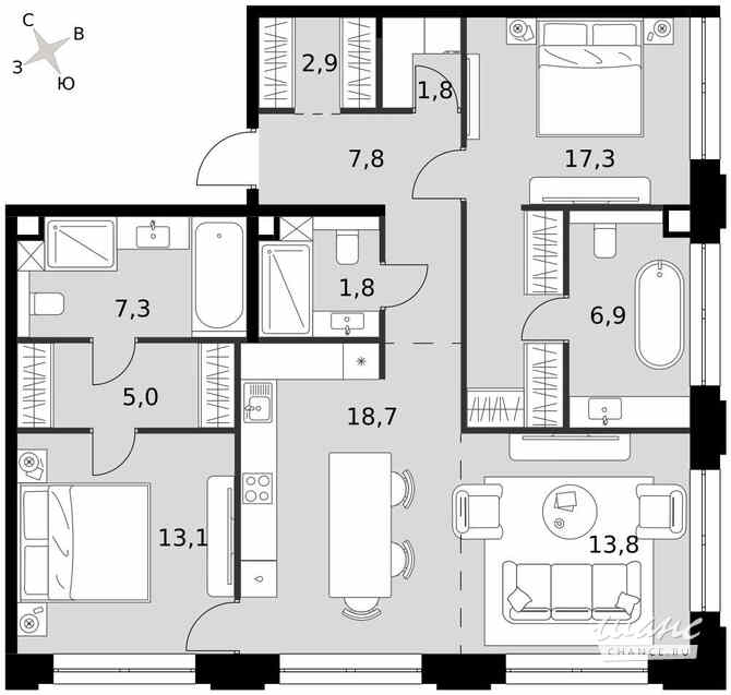 3-к квартира, 96.4 м², этаж 2/9 Москва - изображение 2