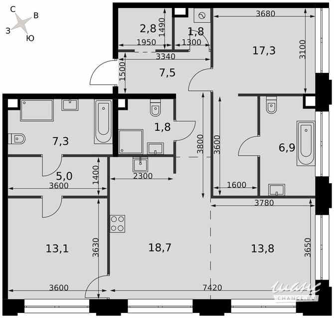 3-к квартира, 96.4 м², этаж 2/9 Москва - изображение 1