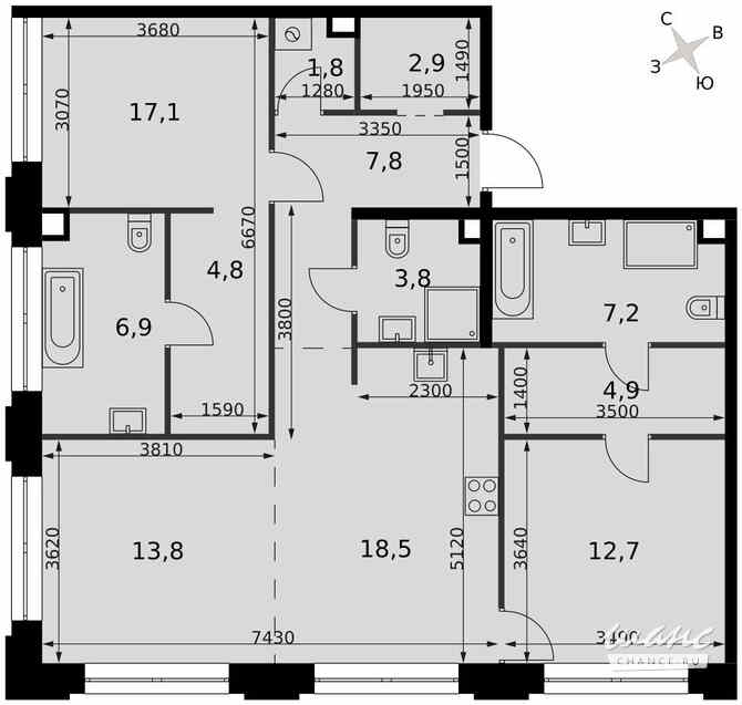 3-к квартира, 97.4 м², этаж 2/9 Москва - изображение 1