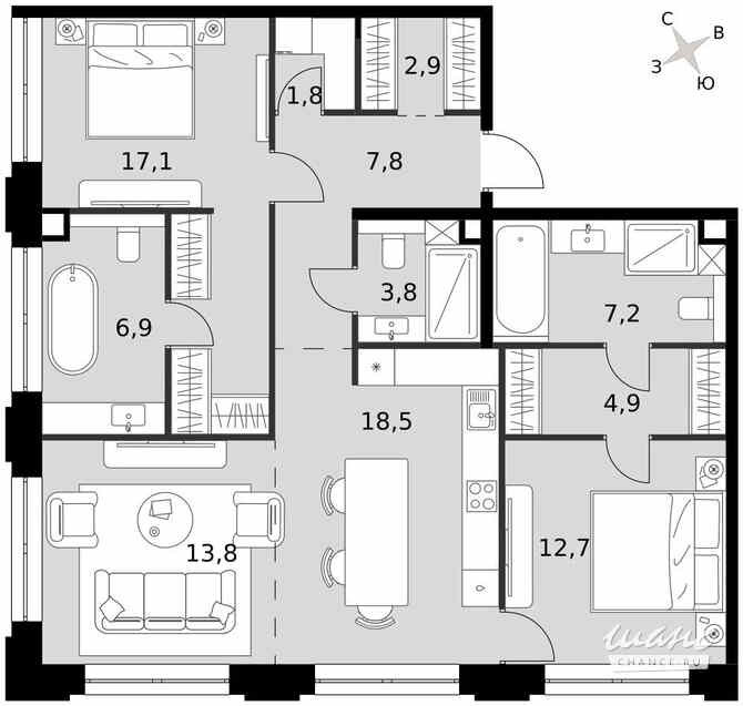 3-к квартира, 97.4 м², этаж 2/9 Москва - изображение 2