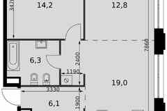 2-к квартира, 58.4 м², этаж 3/9