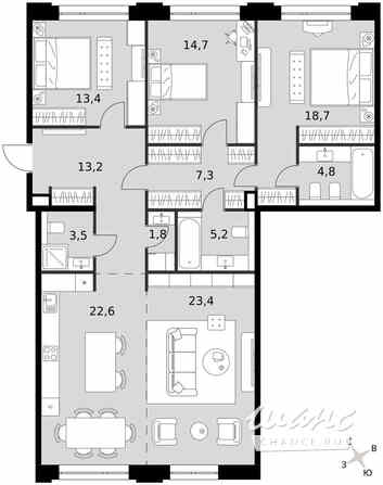 3-к квартира, 128.6 м², этаж 2/8 Москва - изображение 2