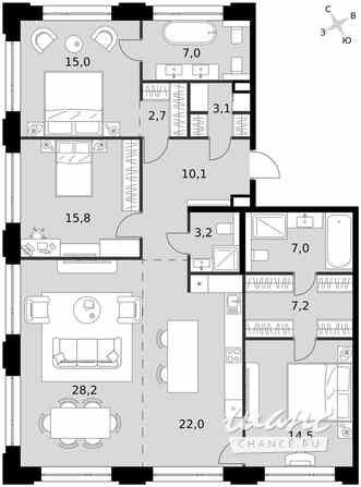 4-к квартира, 135.8 м², этаж 3/8 Москва - изображение 2