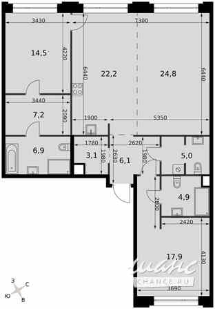 3-к квартира, 112.6 м², этаж 3/8 Москва - изображение 1