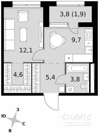 1-к квартира, 37.5 м², этаж 19/42 Москва - изображение 2