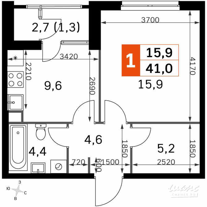 1-к квартира, 39 м², этаж 40/43 Москва - изображение 1