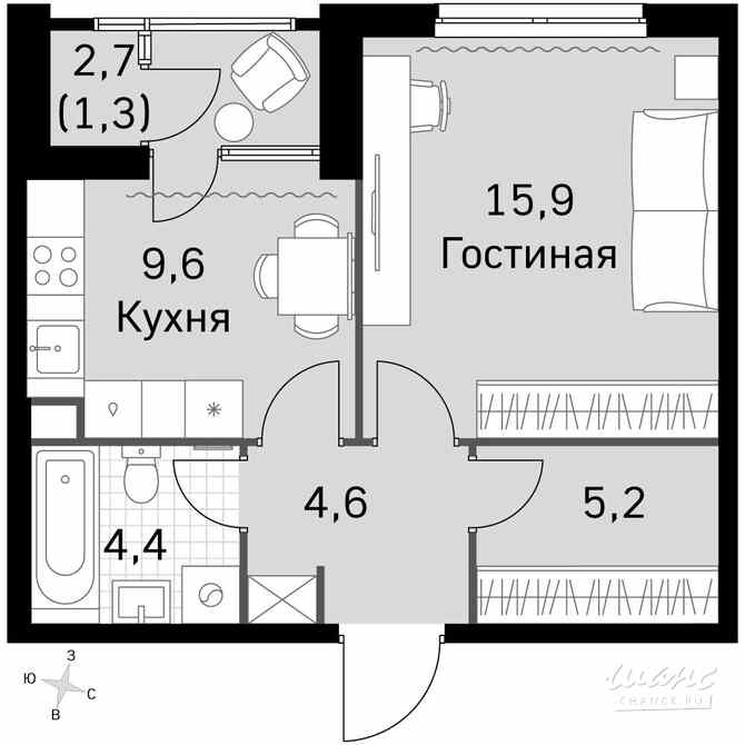 1-к квартира, 39 м², этаж 40/43 Москва - изображение 2