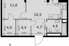 2-к квартира, 47.3 м², этаж 22/42