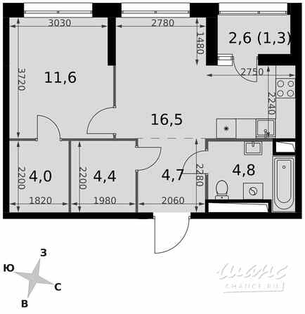 2-к квартира, 47.3 м², этаж 22/42 Москва - изображение 1