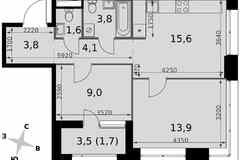 2-к квартира, 53.5 м², этаж 25/42