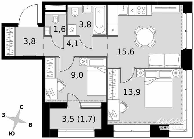 2-к квартира, 53.5 м², этаж 25/42 Москва - изображение 2