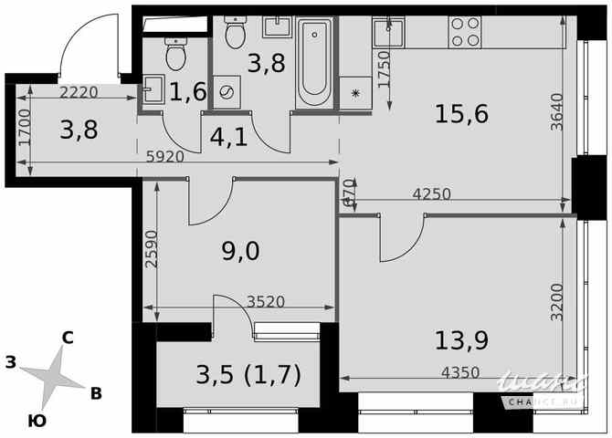 2-к квартира, 53.5 м², этаж 25/42 Москва - изображение 1