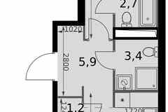2-к квартира, 58.6 м², этаж 17/42