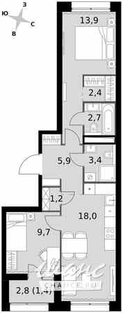 2-к квартира, 58.6 м², этаж 17/42 Москва - изображение 2