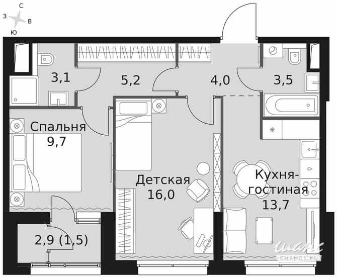 2-к квартира, 56.7 м², этаж 18/44 Москва - изображение 2