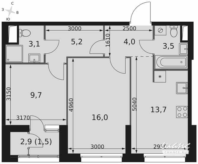 2-к квартира, 56.7 м², этаж 18/44 Москва - изображение 1