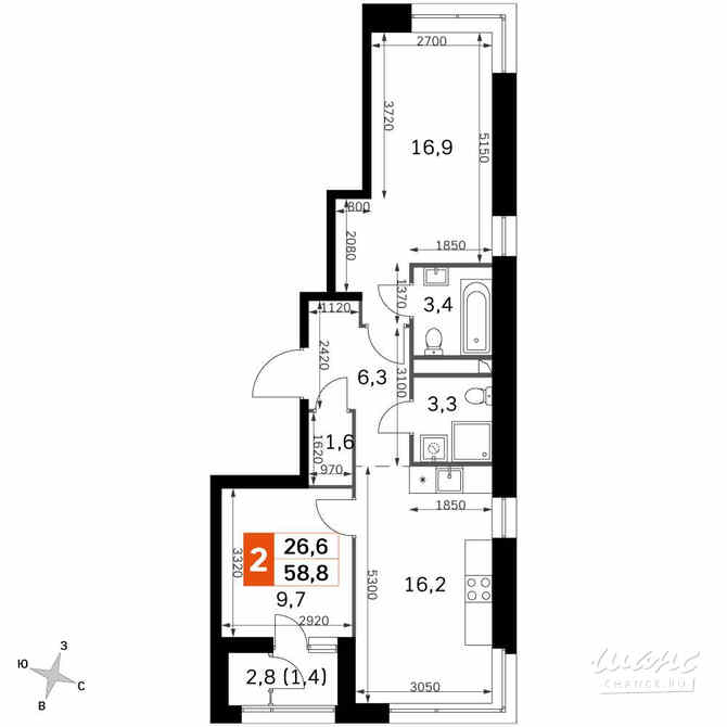 3-к квартира, 58.8 м², этаж 18/42 Москва - изображение 1