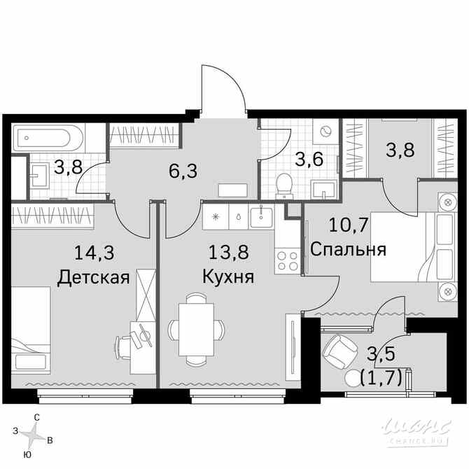 2-к квартира, 56.6 м², этаж 30/43 Москва - изображение 2