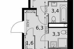 3-к квартира, 58.8 м², этаж 22/42