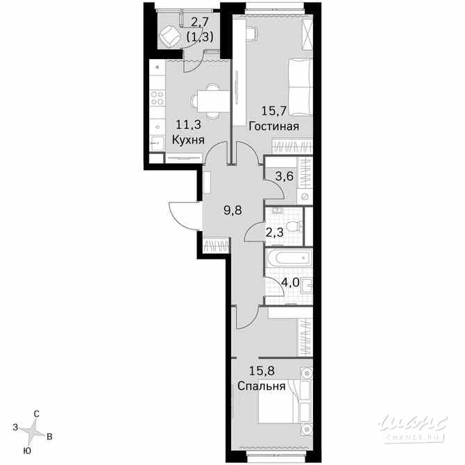 2-к квартира, 61.6 м², этаж 20/43 Москва - изображение 2