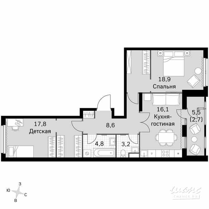 2-к квартира, 70.2 м², этаж 17/43 Москва - изображение 2