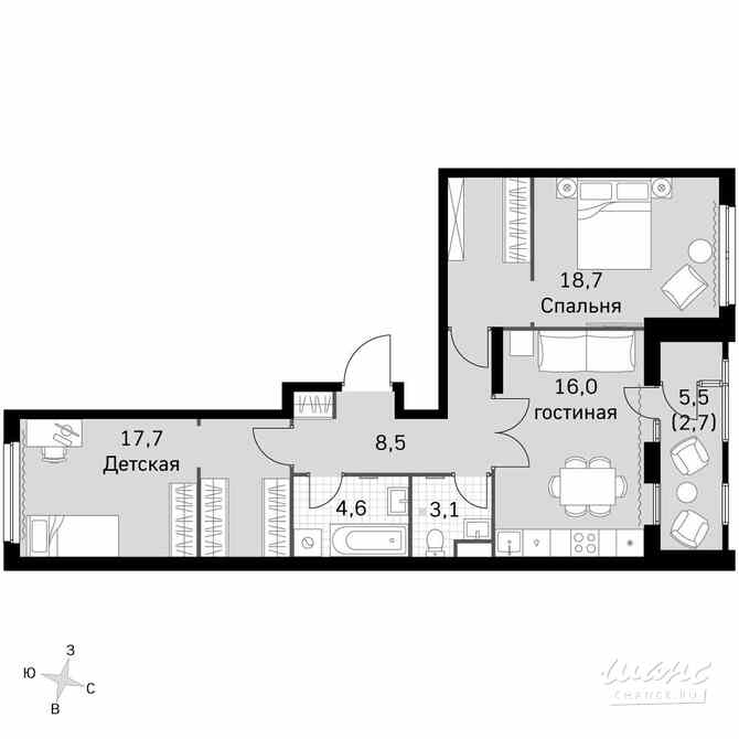 2-к квартира, 70.7 м², этаж 35/43 Москва - изображение 2