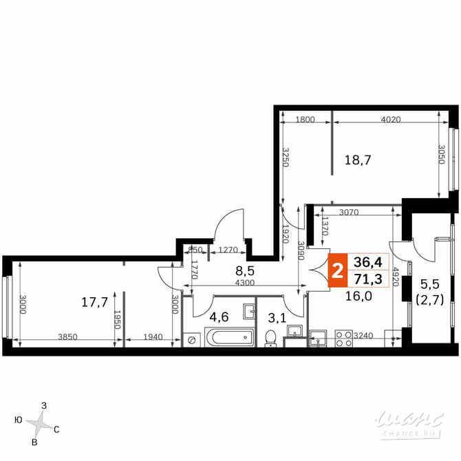 2-к квартира, 70.7 м², этаж 35/43 Москва - изображение 1