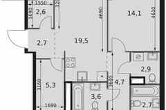3-к квартира, 86.7 м², этаж 26/44
