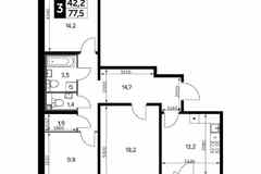 3-к квартира, 77.7 м², этаж 9/22