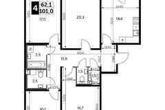 4-к квартира, 101.2 м², этаж 20/22