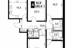 4-к квартира, 100.7 м², этаж 20/24