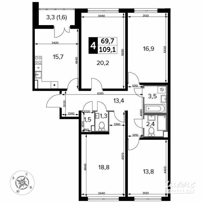 4-к квартира, 109.5 м², этаж 23/24 Москва - изображение 1