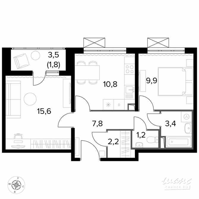 2-к квартира, 52.7 м², этаж 21/22 Москва - изображение 2