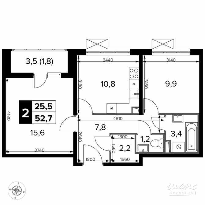 2-к квартира, 52.7 м², этаж 21/22 Москва - изображение 1