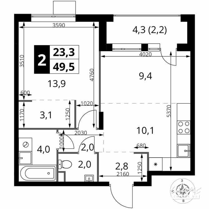 2-к квартира, 49.5 м², этаж 13/17 Химки - изображение 1