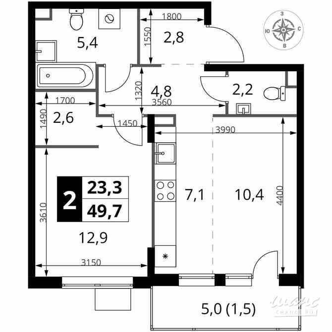 2-к квартира, 49.7 м², этаж 17/17 Химки - изображение 1