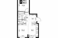 2-к квартира, 49.7 м², этаж 13/17