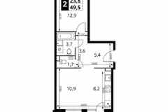 2-к квартира, 49.5 м², этаж 17/17