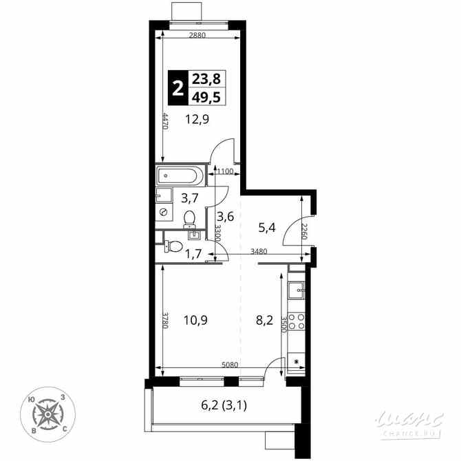 2-к квартира, 49.5 м², этаж 17/17 Химки - изображение 1