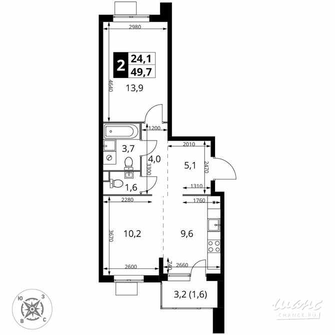 2-к квартира, 49.7 м², этаж 17/17 Химки - изображение 1