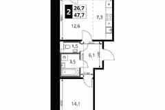 2-к квартира, 47.7 м², этаж 13/17