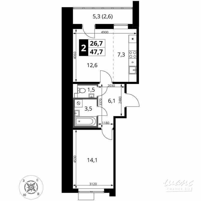 2-к квартира, 47.7 м², этаж 13/17 Химки - изображение 1