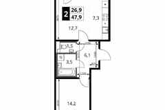 2-к квартира, 47.9 м², этаж 5/17