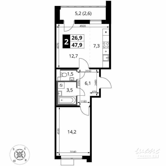 2-к квартира, 47.9 м², этаж 13/17 Химки - изображение 1