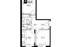 2-к квартира, 53.5 м², этаж 10/17