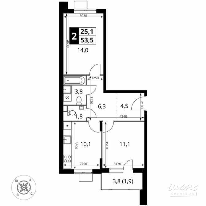 2-к квартира, 53.5 м², этаж 10/17 Химки - изображение 1