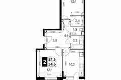 2-к квартира, 54.6 м², этаж 6/17