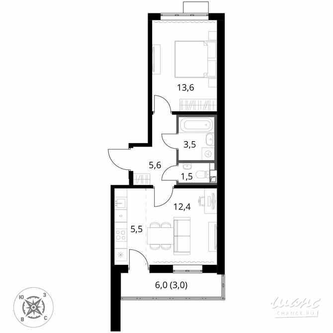 2-к квартира, 45.1 м², этаж 6/16 Химки - изображение 2