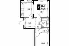 2-к квартира, 54.6 м², этаж 11/17